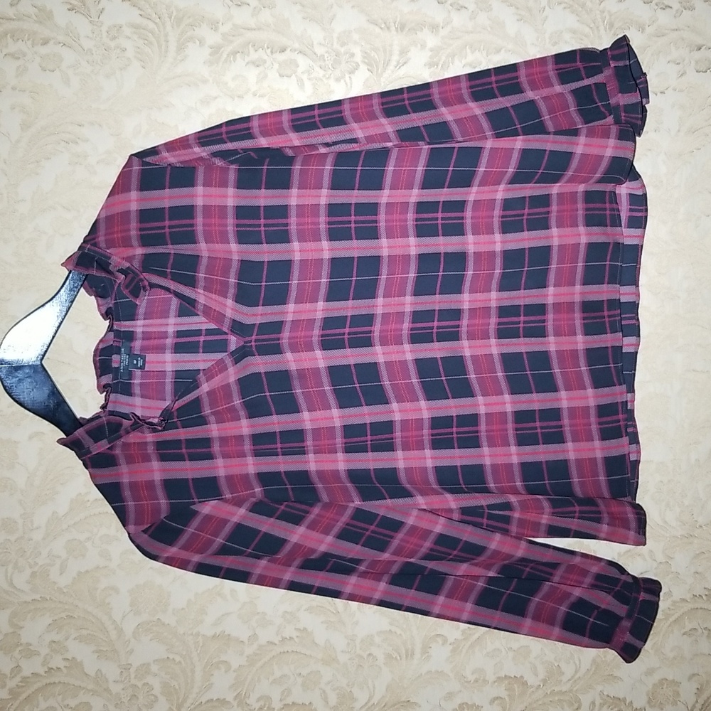 Ann Taylor womens Sheer Long Sleeve gingham Blouse .